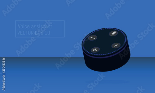 Cartoon picture of Smart speaker, Voice assistant, home automation hub concept in 3D, isometric style. Vector illustration. EPS 10. 