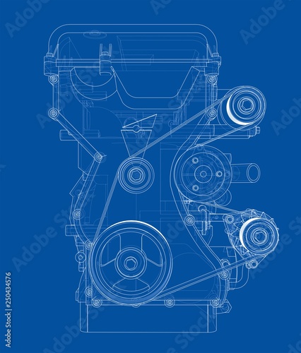 Engine sketch. Vector rendering of 3d