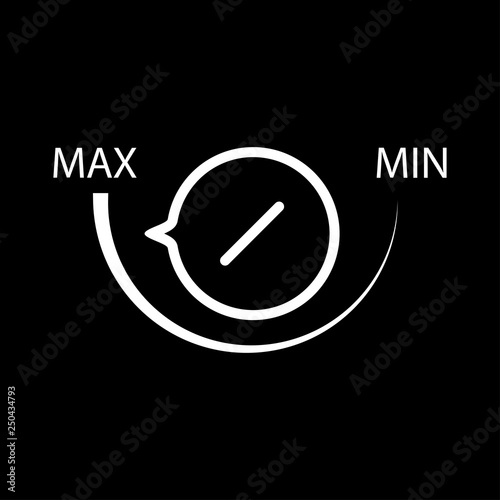 Power control sign. From minimum to maximum. black background