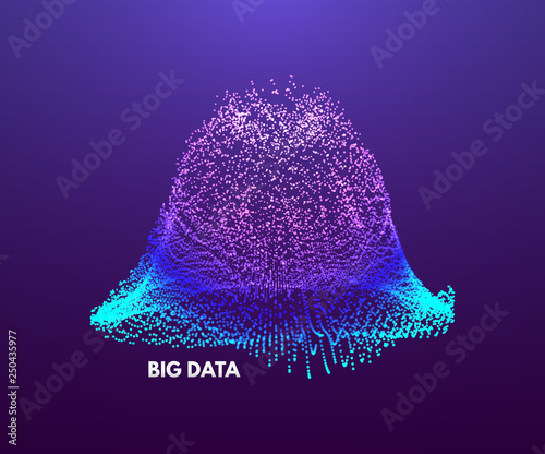 Big data visualization. Wavy background with dynamic effect. 3d perspective grid. Abstract vector illustration with dots.