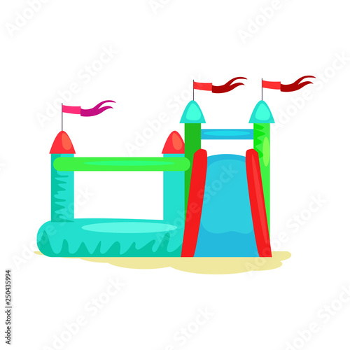 Inflatable castle vector. Bouncy castle, playground, amusement park. Childhood concept. Vector illustration can be used for topics like entertainment, leisure, festival