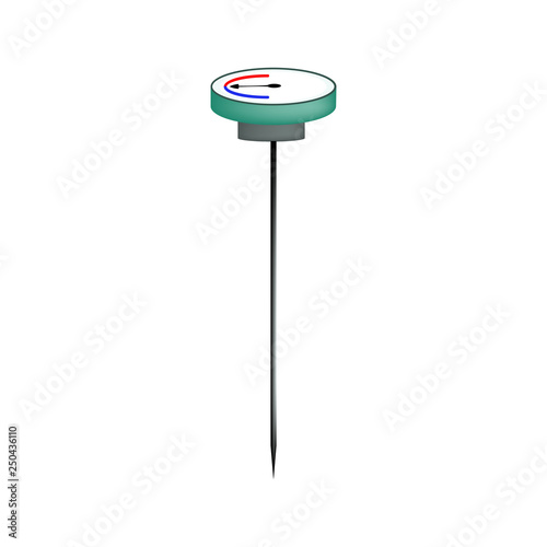 Laboratory thermometer with needle probe vector. Meat temperature, scientific experiment, temperature control. Thermometer concept. Vector can be used for topics like measurement, cooking, science