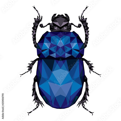 Low poly stag beetle. Abstract polygonal background. Scarab low poly