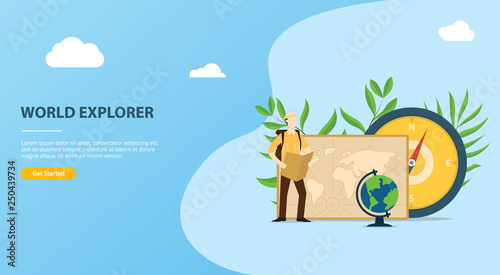 people explore and adventure the world website template with maps compass and worlds map