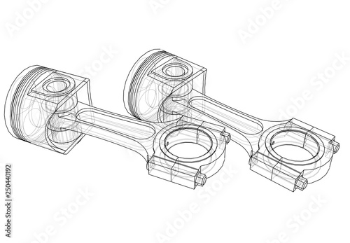 Sketch of piston. Vector rendering of 3d