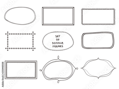 Set of 9 doodle frames on white background