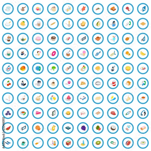 100 bakeshop icons set in isometric 3d style for any design vector illustration