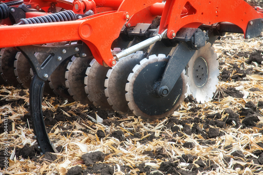 Obraz premium Agricultural plow close-up on the ground