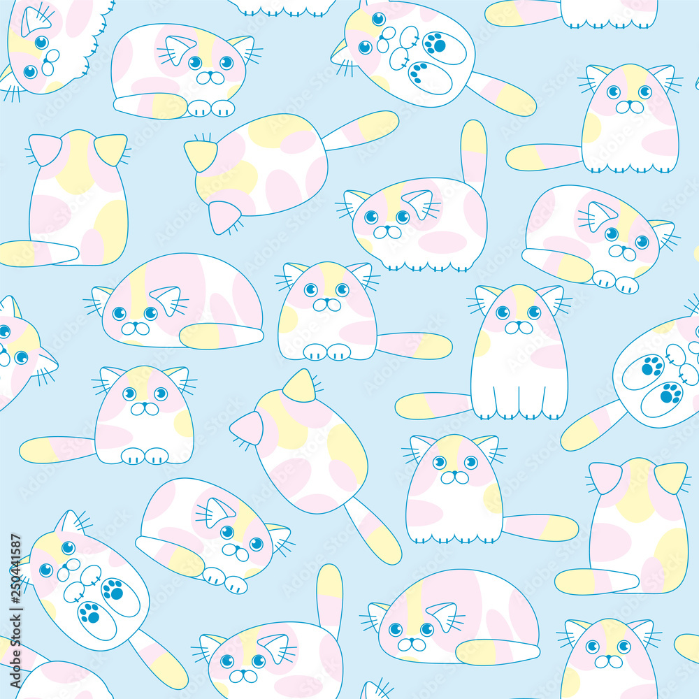 Fototapeta premium Cartoon cute colorful cats seamless pattern