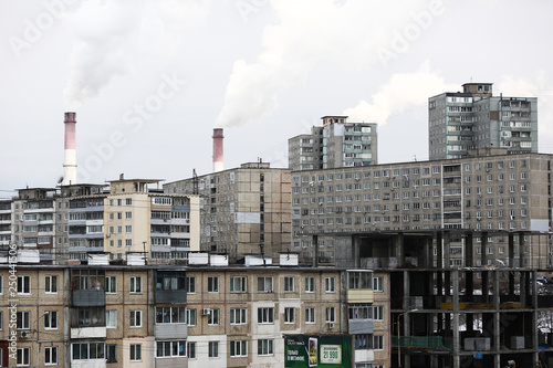 Residential development of Vladivostok panel and brick houses. Streets of sleeping areas of the capital of the Far East