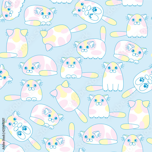 Cartoon cute colorful cats seamless pattern