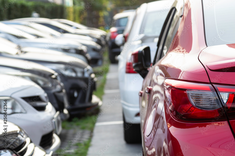 Car parking in line and blurred background.