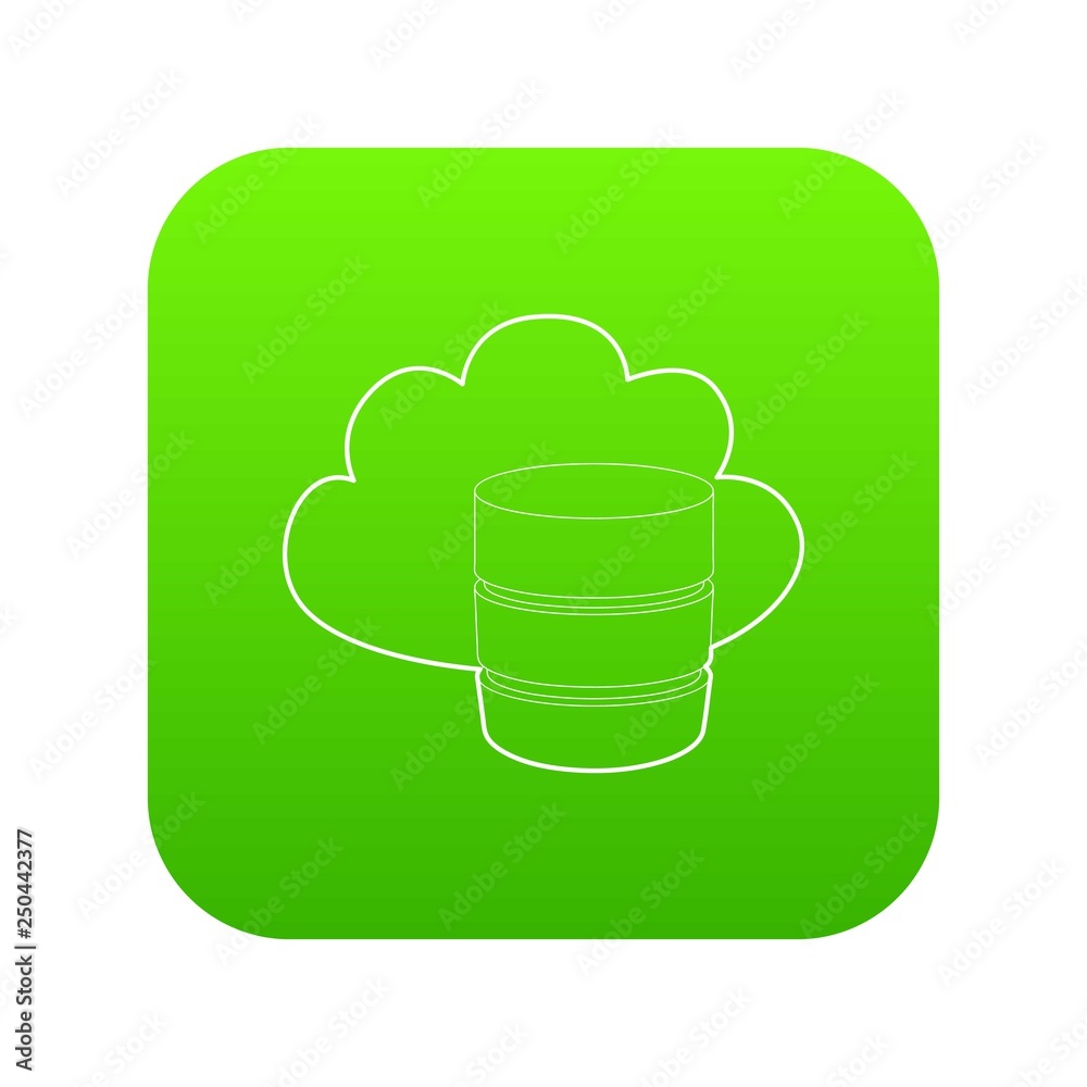 Big cloud database icon green vector isolated on white background Big cloud database icon green vector isolated on white background