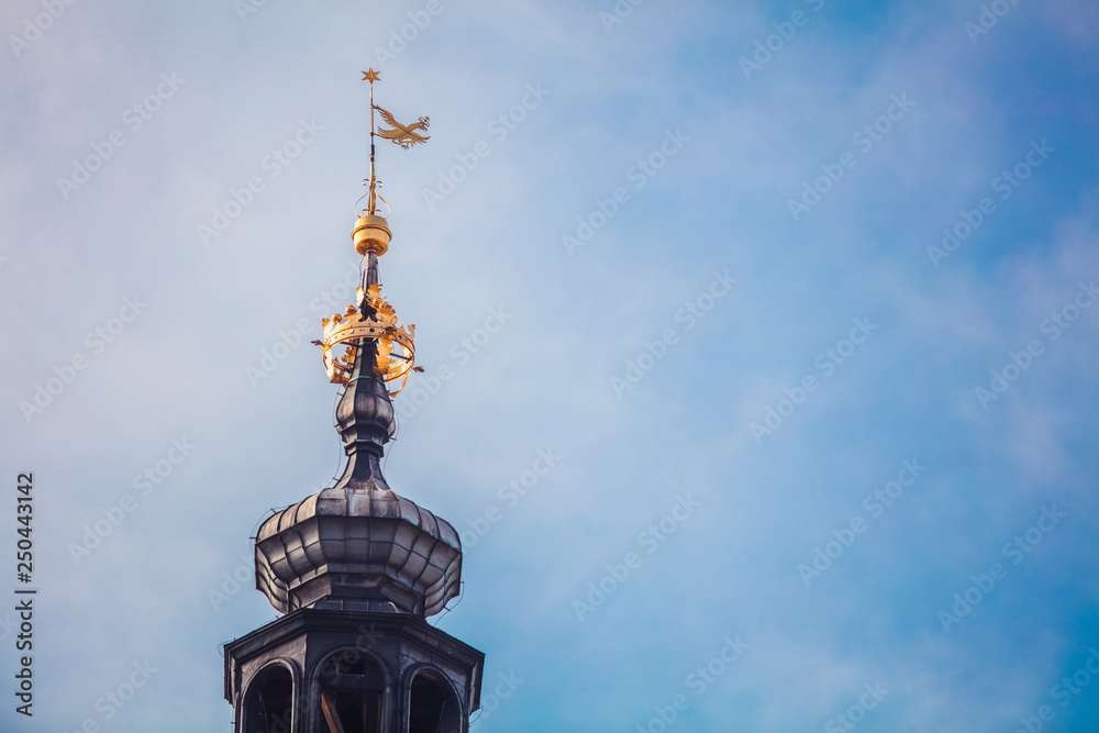closeup of Town Hall Tower in Krakow, Poland