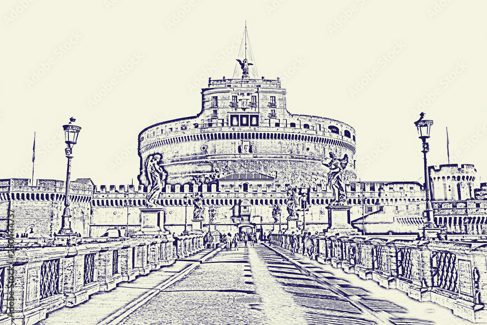 Roman cityscape of the Castel Sant Angelo