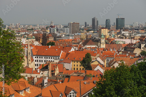 Beautiful panorama of Bratislava Downtown.View of day town.Cityscape at twilight.Traveling concept background.The landscape of the old historical city.Architecture,buildings Slovakia,Europe