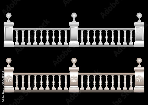 Realistic 3d railing stucco, marble, stone, Baroque with balls