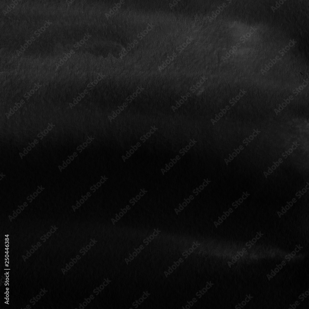Fototapeta premium Black ink and watercolor texture on white paper background. Paint leaks and ombre effects. Hand painted abstract image. School blackboard.