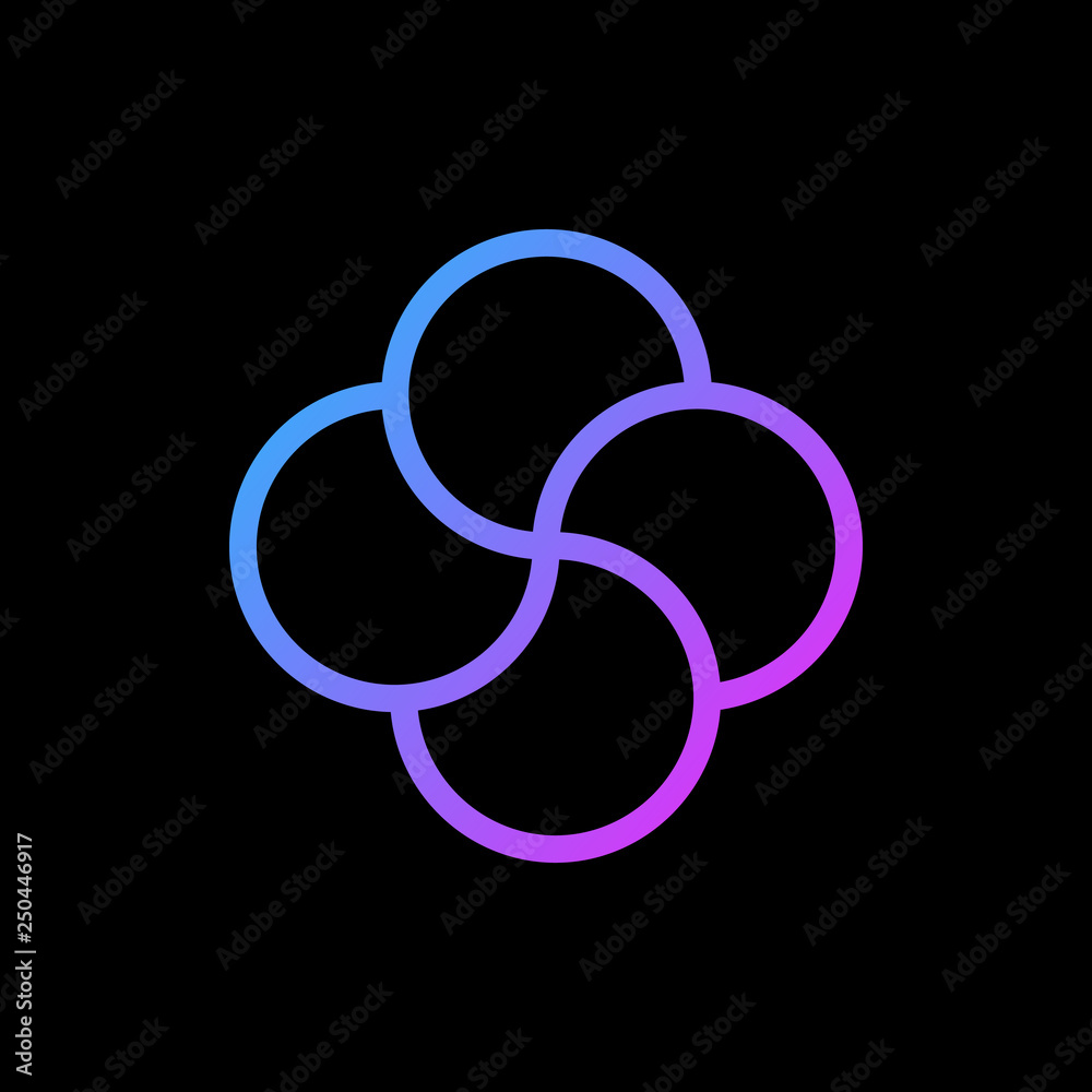 Quadruple knot vector, tattoo design vector, cross knot, four wings, clover, propeller logo. Vector illustration isolated on black background. Quadruple knot vector, tattoo design vector, cross knot, four wings, clover, propeller logo. Vector illustration isolated on black background.