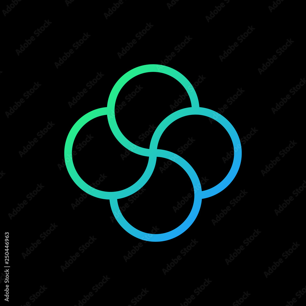 Quadruple knot vector, tattoo design vector, cross knot, four wings, clover, propeller logo. Vector illustration isolated on black background. Quadruple knot vector, tattoo design vector, cross knot, four wings, clover, propeller logo. Vector illustration isolated on black background.