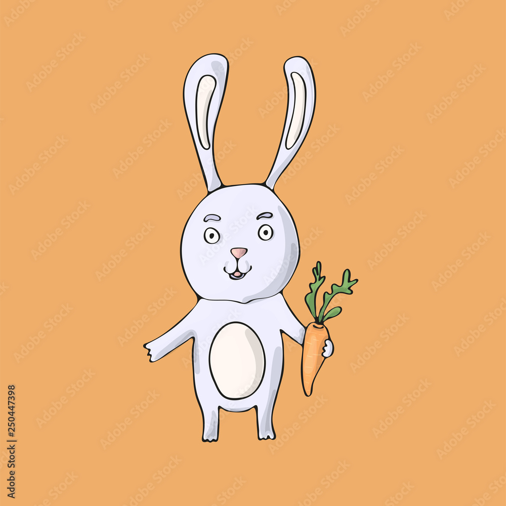 Fototapeta premium Rabbit cute on orange background. Isolated cartoon vector character