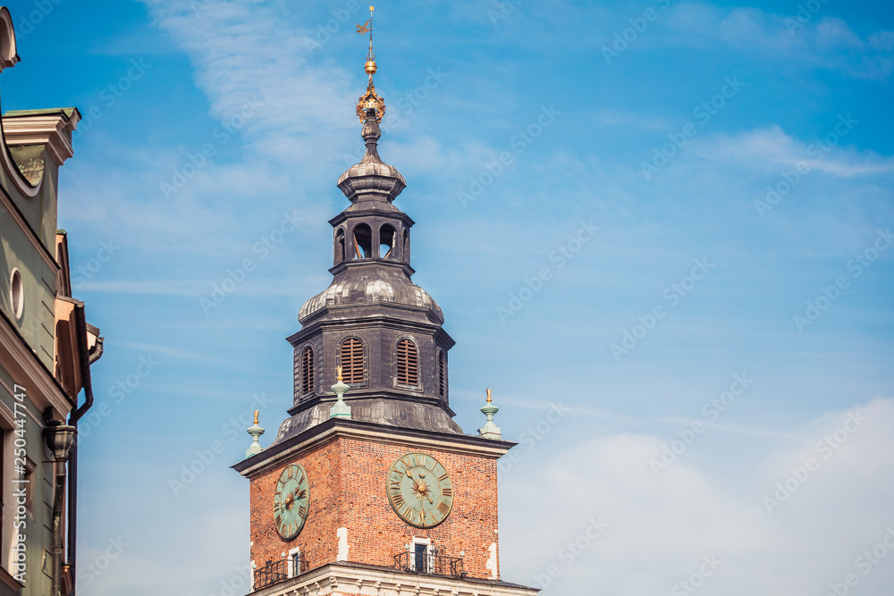Obraz premium closeup of Town Hall Tower in Krakow, Poland