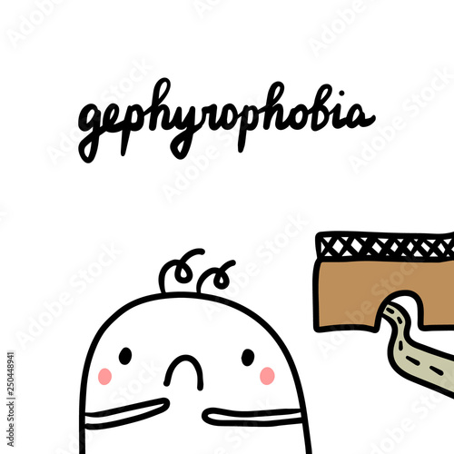 Gephyrophobia hand drawn illustration with cute marshmallow