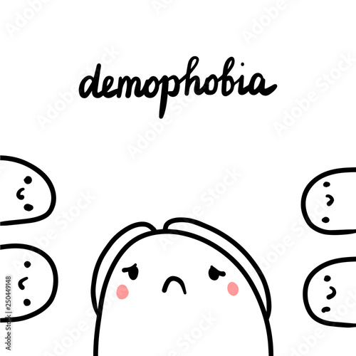 Demophobia hand drawn illustration with cute marshmallow