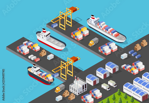 Isometric port cargo ship