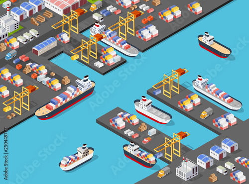 Isometric port cargo ship