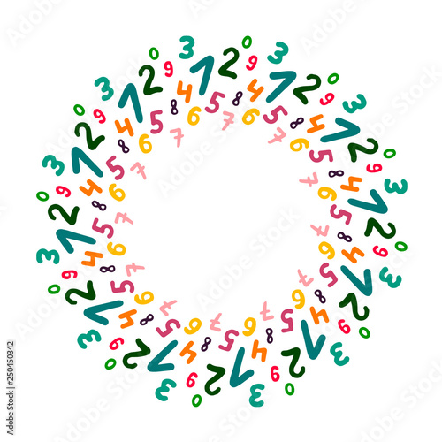Numbers colorful wreath mandala hand drawn illustration