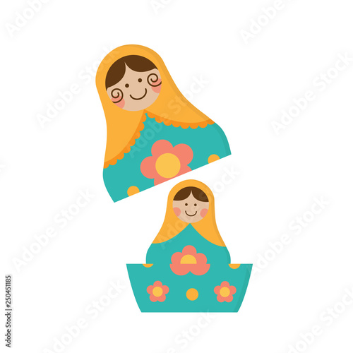 Russian Matryoshka nesting doll folk flat style isolated on white background
