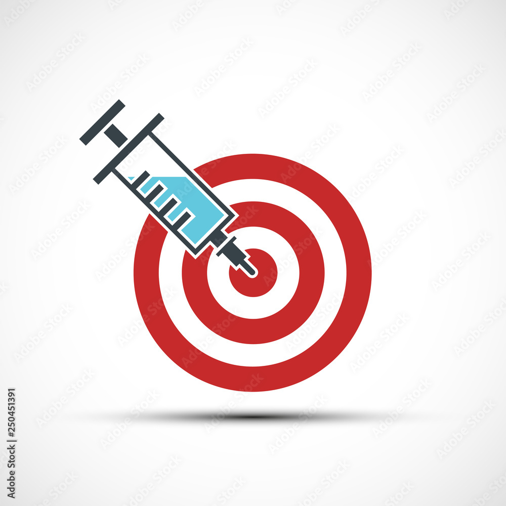 Medical syringe with injection in the target. Icon virus vaccination. Medical syringe with injection in the target. Icon virus vaccination.