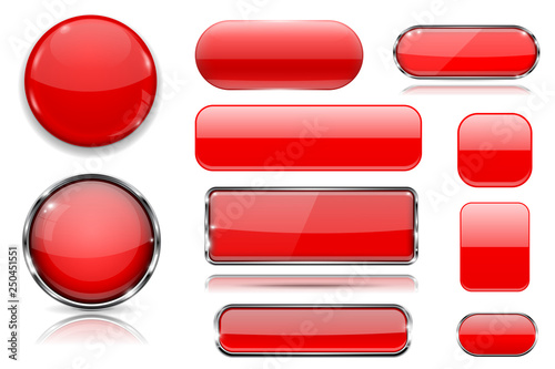 Red glass buttons. Collection of 3d icons