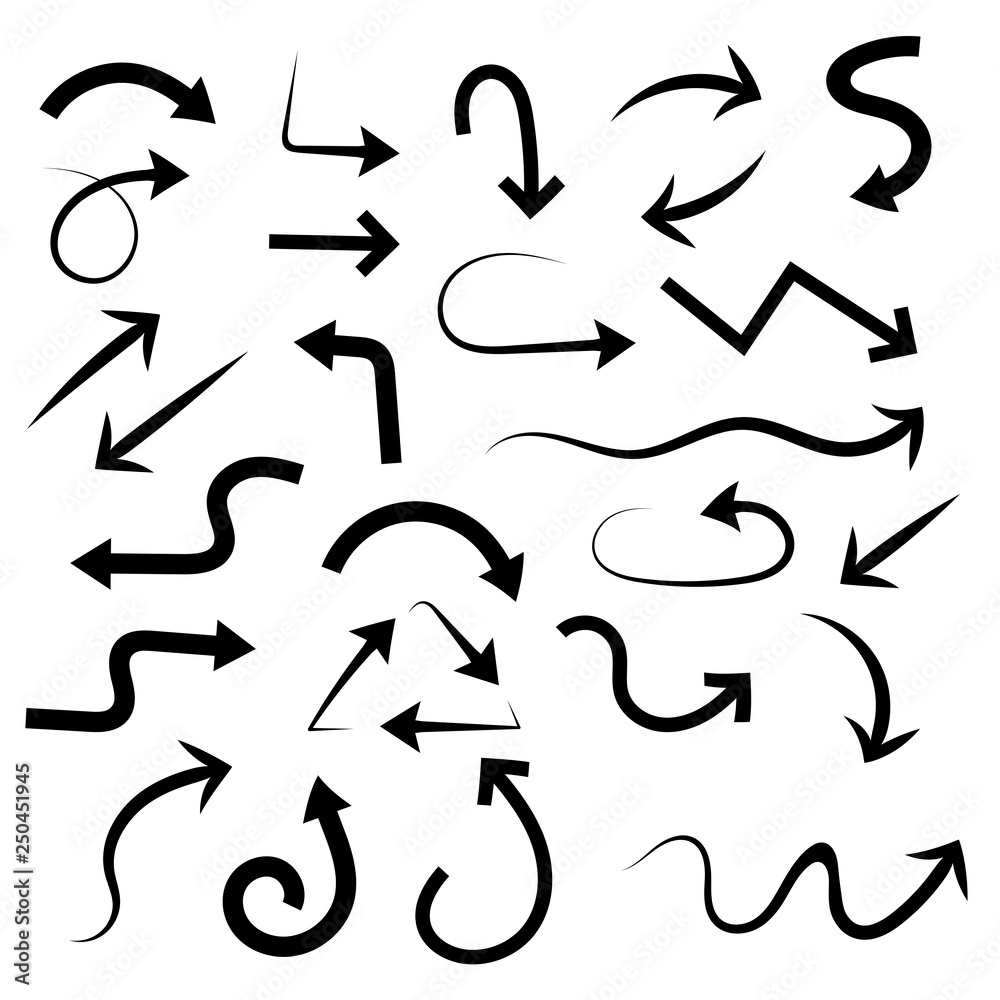 Arrows set. Black bent signs Arrows set. Black bent signs