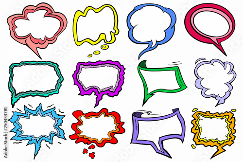 Mix colorful speech bubbles with black bold outline vector design.