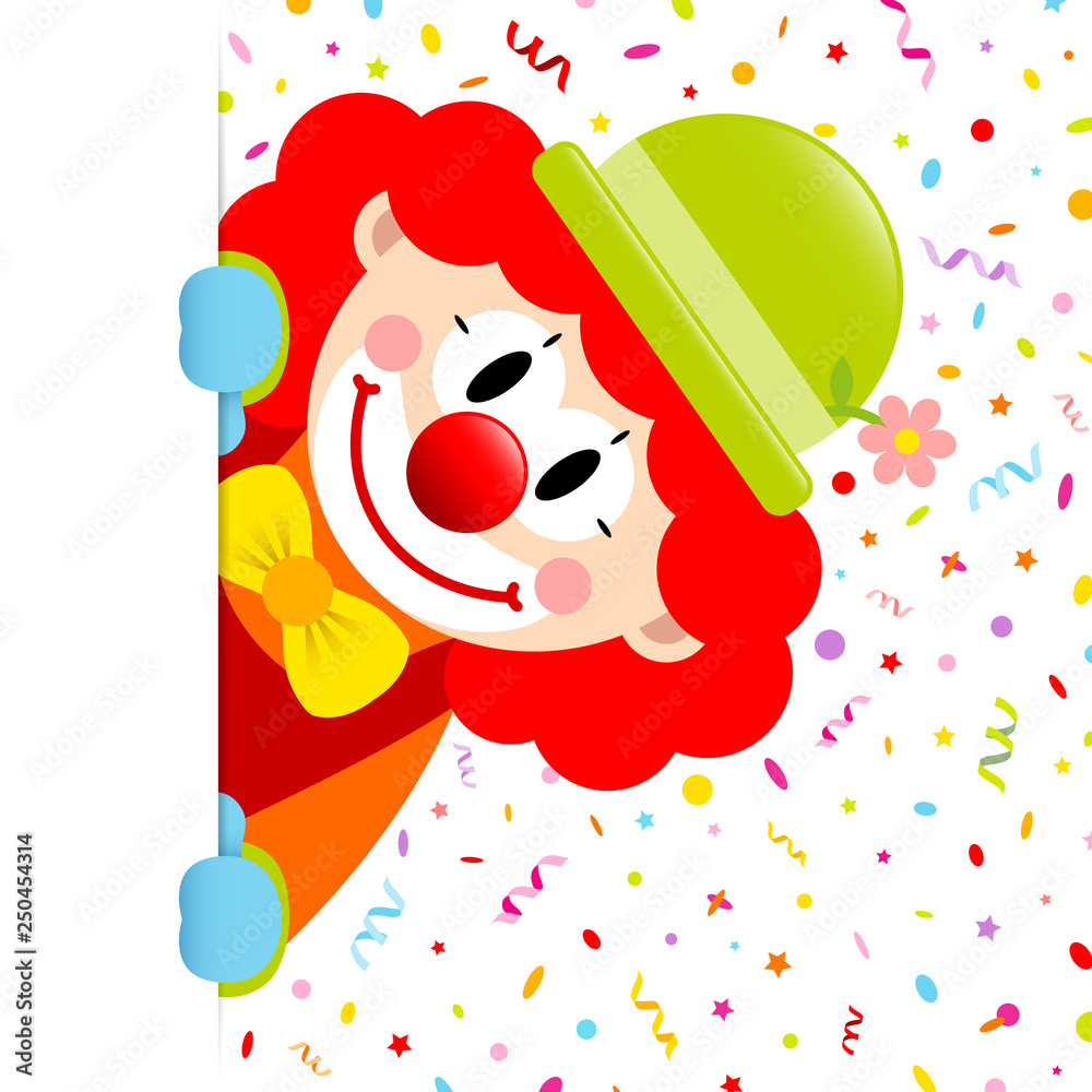 Clown Rote Haare Luftschlangen & Konfetti Banner Vertikal  Stock-Vektorgrafik | Adobe Stock