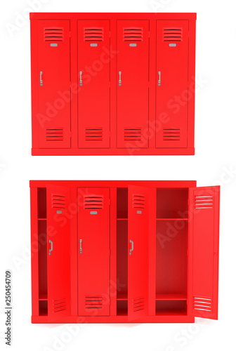 Red lockers. 3d rendering illustration isolated on white background