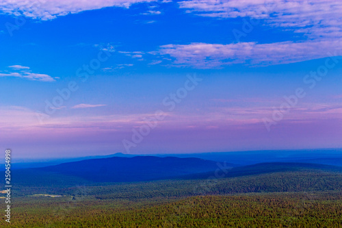 view from the high mountains to the taiga