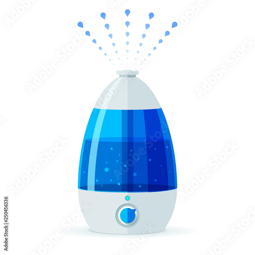 Home humidifier in 3d flat style, household appliance for healthy life, modern electronic, vector design object for you projects
