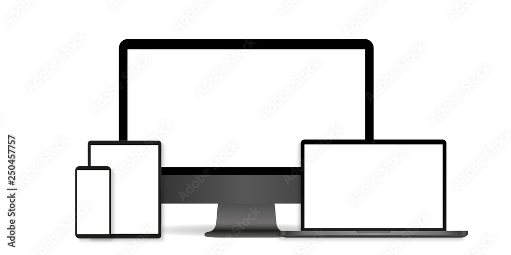 Set of device mockup realistic Computer, Laptop, Tablet and Mobile Phone Set of device mockup realistic Computer, Laptop, Tablet and Mobile Phone