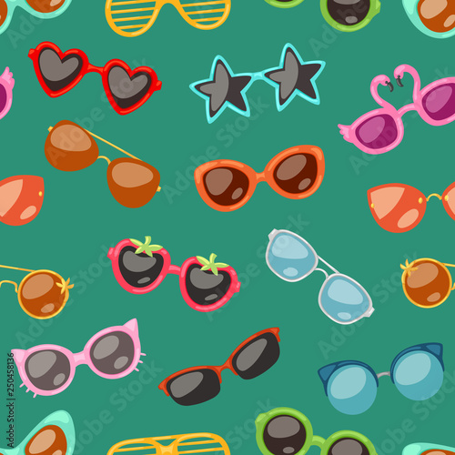 Glasses vector cartoon eyeglasses or sunglasses in stylish shapes for party and fashion optical spectacles set of eyesight view accessories illustration background