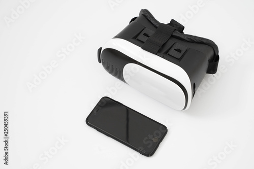 vr box virtual reality glasses and mobile isolated on white background
