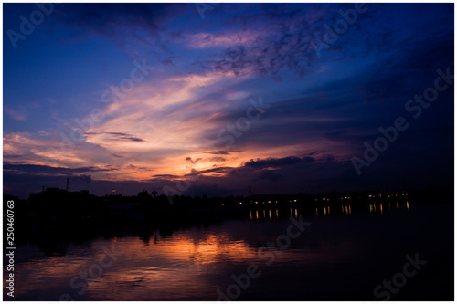 sunset over the Hussain sagar lake 