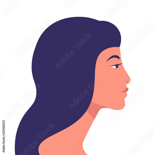 Asian woman. Profile of the girl. Portrait. Avatar. Vector Flat Illustration