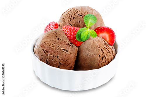 Chocolate ice cream on a white background