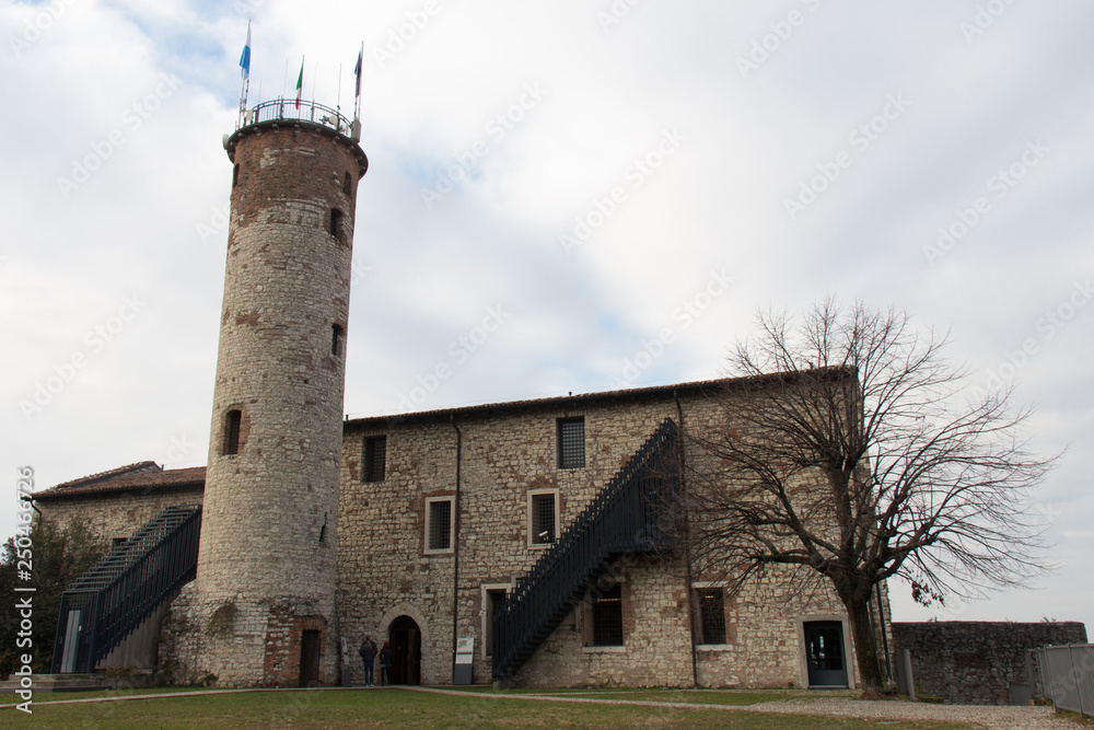 The Mirabella Tower, the only fragment from chiesa di Santo Stefano in Castello, Brescia, Lombardy, Italy.