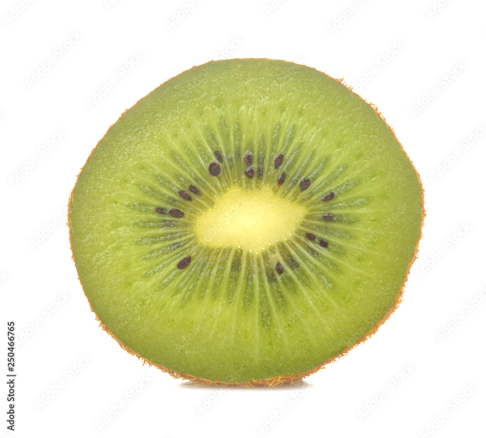 Delicious ripe half kiwi fruit on a white isolated background. close-up. Delicious ripe half kiwi fruit on a white isolated background. close-up.
