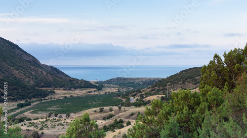 View of the sea and the valley with vineyards , Vesele bay, Crimea