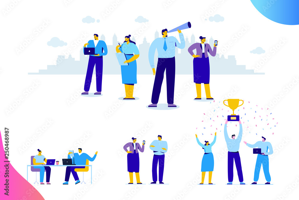 Flat Business People vector set. Team Work, Partnership, Leadership Concept. Vector characters in modern flat style isolated on white background.